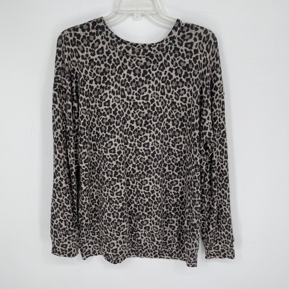 American Eagle Women's Gray Leopard Soft & Sexy Plush Long Sleeve Top Size L